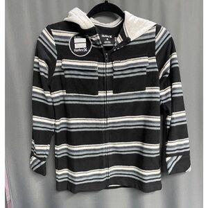 Hurley Full Zip Hoodie Boys Small Black Striped Fleece Long Sleeve
